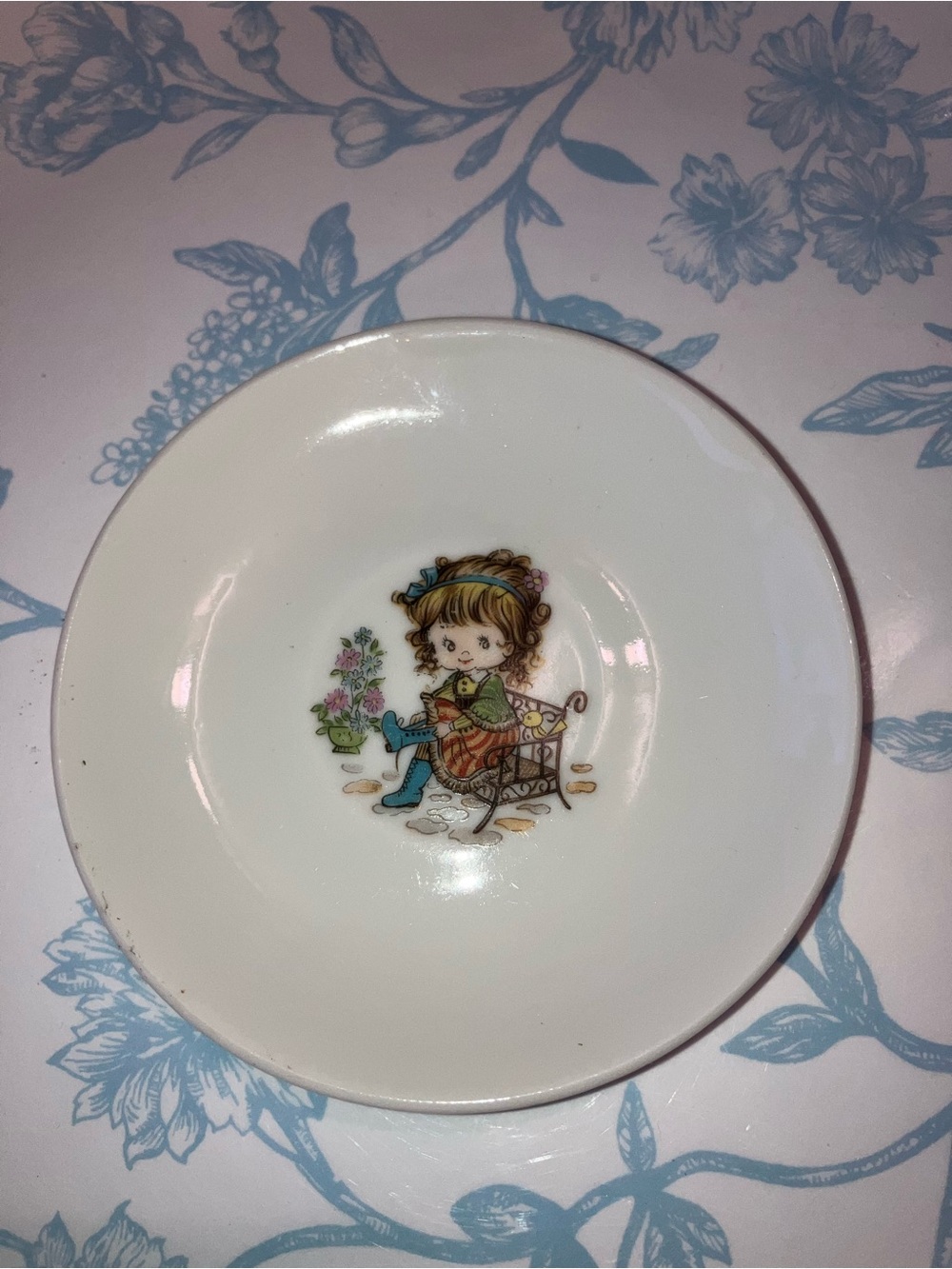Vintage Japan Ceramic Mini Saucer Plate with Girl on Bench